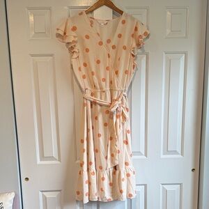 LC Lauren Conrad: Cream and Peach Polka Dot Midi Dress